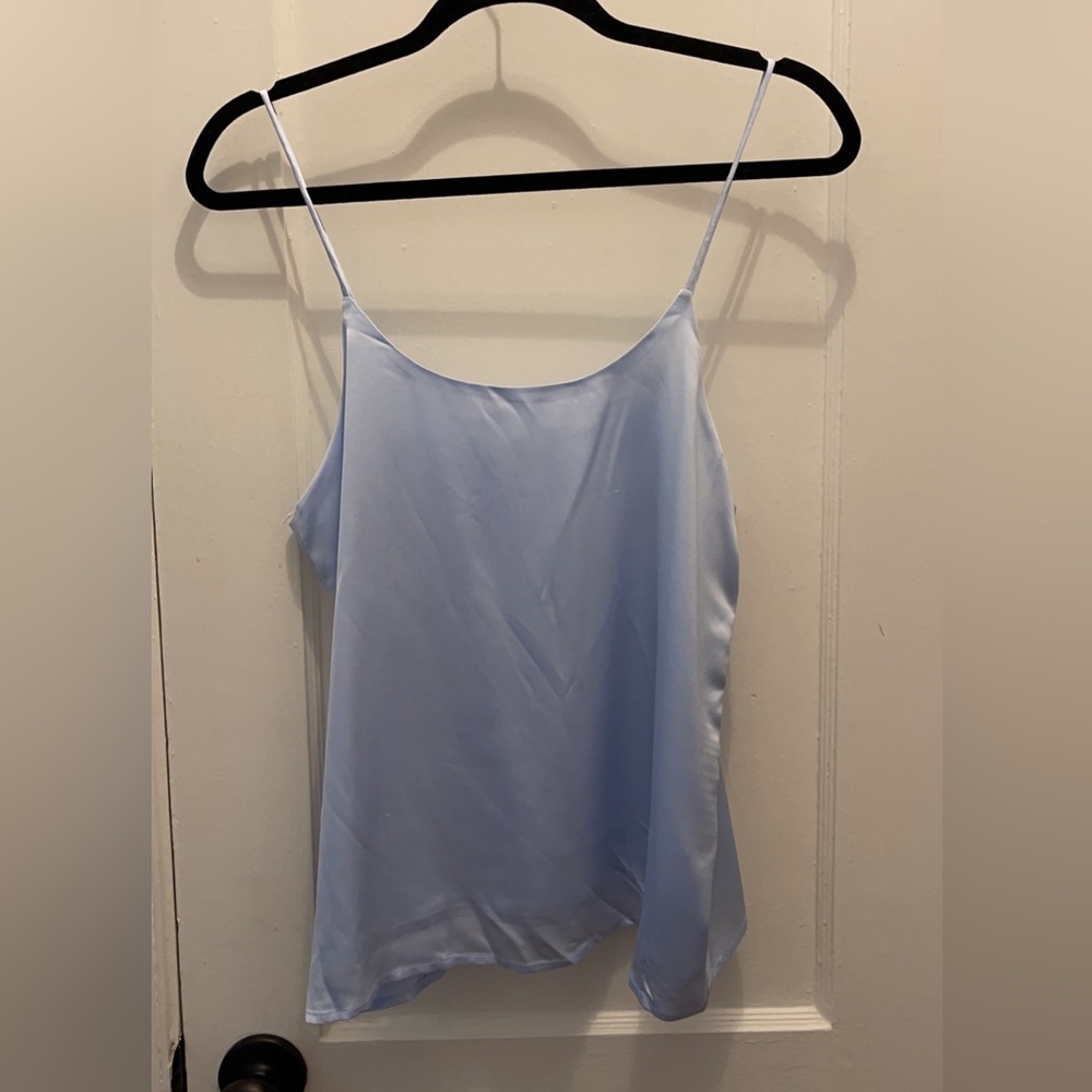 Olivaceous Light Blue flowy two-strap silk blouse, size L